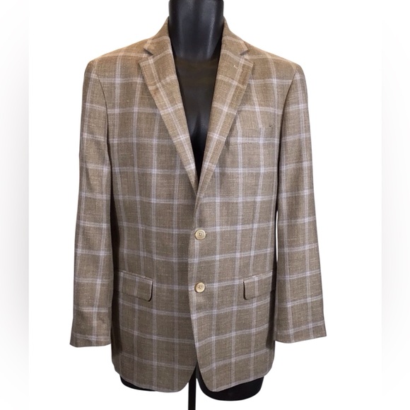 Ralph Lauren Mens Pinstriped Blazer Size 42R Sports Coat Jacket Wool Linen Silk - Picture 1 of 15